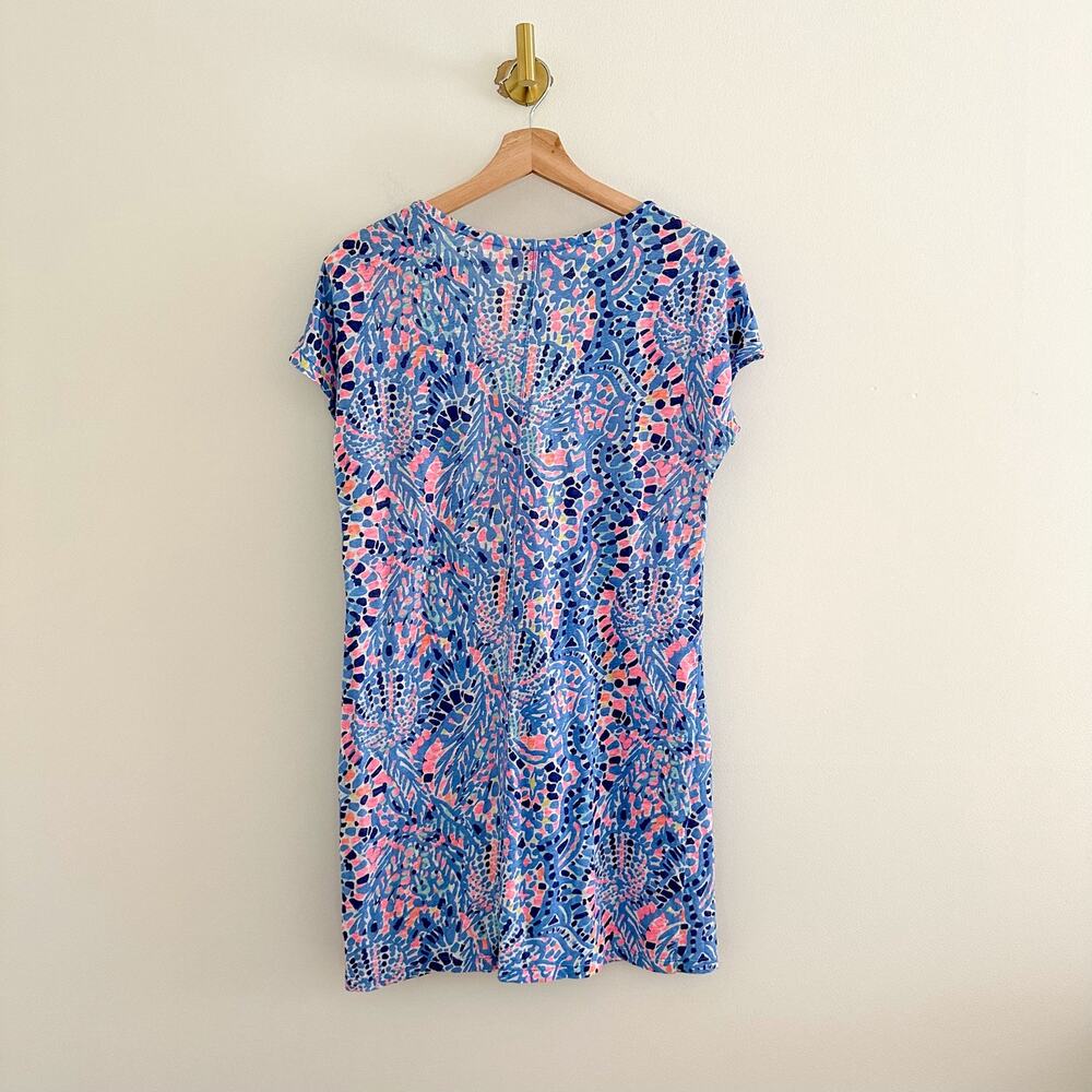 Lilly Pulitzer Duval Tic Tac Tile V-Neck Mini T-Shirt Dress Blue Pink S - Picture 3 of 9
